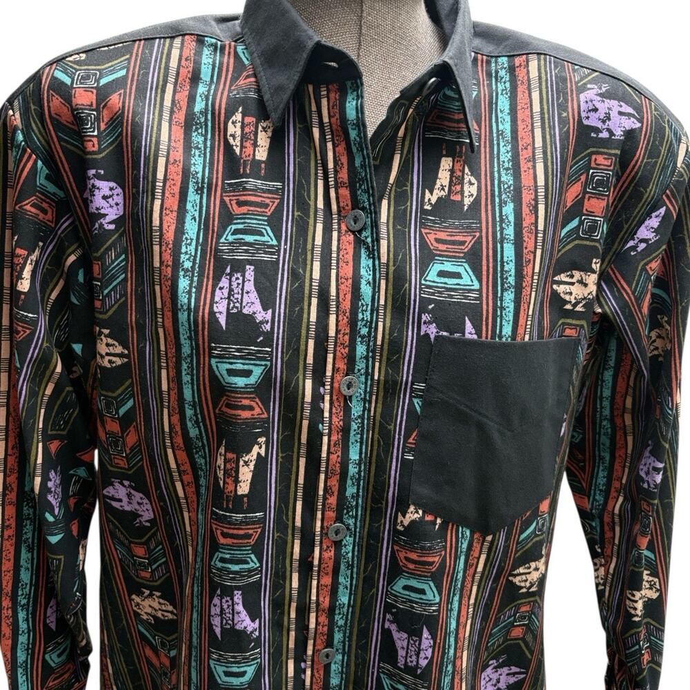 Vintage 90's Longhorn Western Shirt Women's Size Small Black Southwestern Button